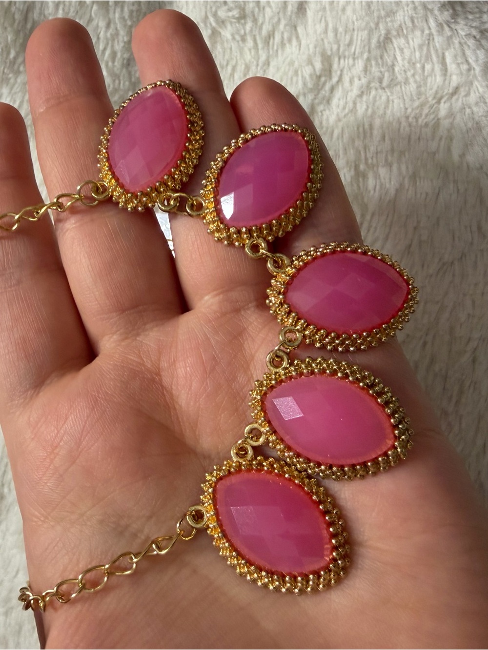 Pink Faceted Stone Gold-Trim Bracelet - Women Jewelry